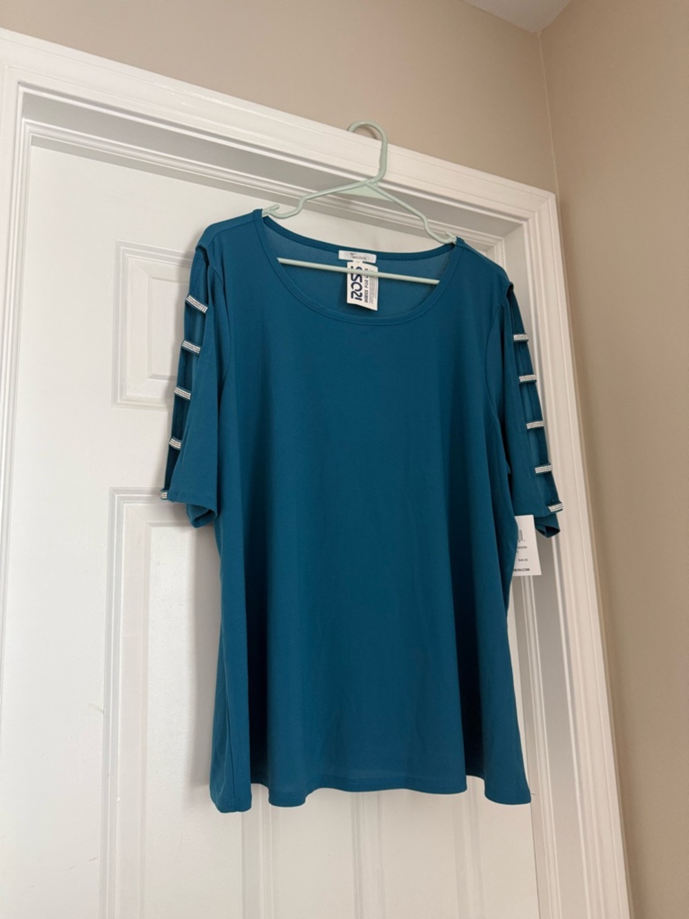 NWT 89th & Madison Teal Ladder-Sleeve Short Sleeve Top